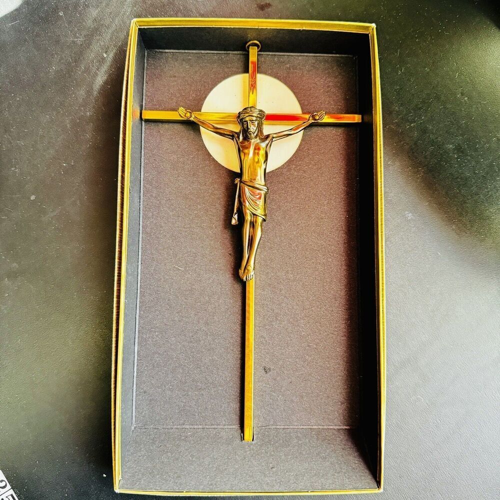 Vintage MCM Brass West German Crucifix INRI Christian Jesus Catholic Mid Centu